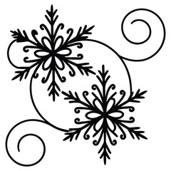 A black silhouette of a snowflake in the wind