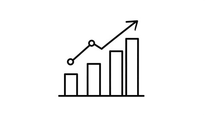 A simple black and white icon depicting a growing bar graph and a line graph
