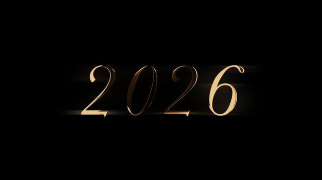 Happy New Year 2026 Gold Numbers - Elegant Light Sweep on Black, 4K