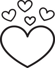 Simple outline drawing of a large heart with smaller hearts floating above it