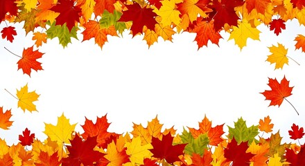 Illustration of colorful autumn leaves frame isolated on white background with copy space