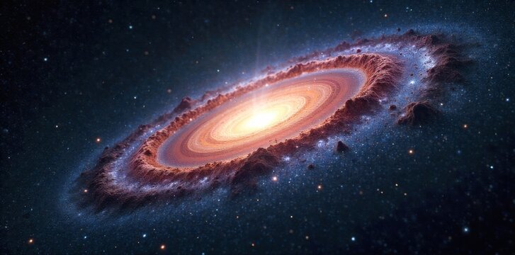 Andromeda s Galactic Core Intense light and dust lanes at the heart of the spiral galaxy. A close up, high resolution depiction of the central bulge of the Andromeda Galaxy. Focus on the intense,