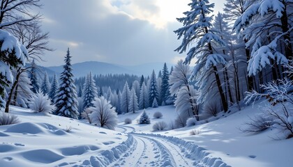 Obraz premium Serene Winter Forest Clearing Cinematic Realism