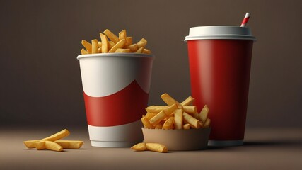 Fast food meal with french fries and soda drinks