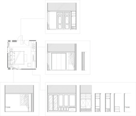 Luxury Modern Interior Design of Bedroom with 2D Drawing including Wardrobe, Work Desk, TV Zone, and Bed Headboard