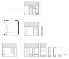 Luxury Modern Interior Design of Bedroom with 2D Drawing including Wardrobe, Work Desk, TV Zone, and Bed Headboard