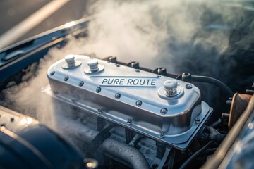 Shiny stainless steel engine cover with vapor forming