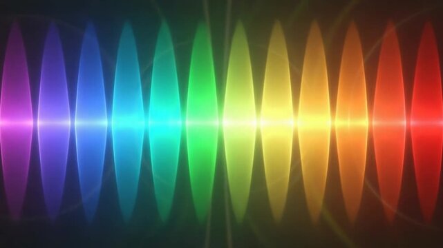 Abstract Rainbow Spectrum Waveform With Lens Flare Effect And Diamond Shapes In Dark Background