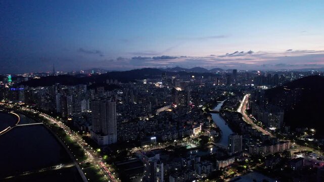 Aerial view of Changsha, China at night.