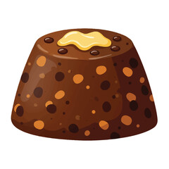 Traditional Christmas pudding, a delicious holiday sweet dessert, rendered as a realistic 2D flat vector illustration isolated on white, symbolizing festive winter cheer.