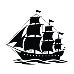 Silhouette of a majestic sailing ship on the ocean waves