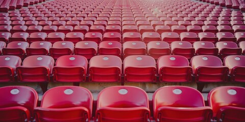 Naklejka premium Empty Stadium Seats in Rows, Red Color