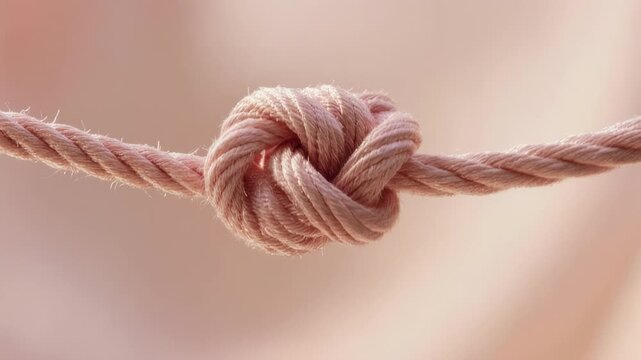 A Tightly Tied Pink Rope Knot with Soft Blurred Background and Warm Lighting