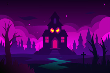 Fototapeta premium Halloween Digital Horror Background Dark Neon