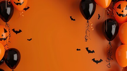 Vibrant High-Resolution Halloween Balloon Decoration Background – Perfect for Halloween Party Venues, Store Displays, Photo Booths & Event Backdrops. Features Colorful Halloween-Themed Balloons: Orang