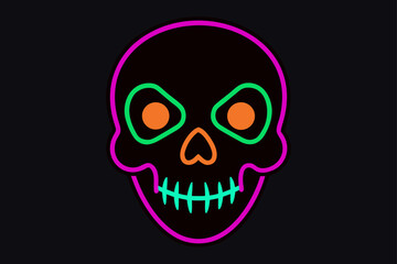 Fototapeta premium Neon Halloween Skulls Glowing Teeth Eyes