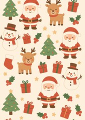 Fototapeta premium Festive cartoon Christmas wallpaper