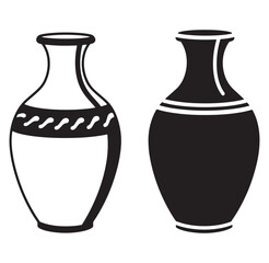 Simple black and white vector illustration of two decorative ceramic vases