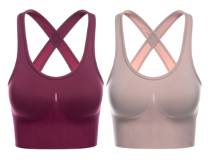 Elegant sports bras in rich plum and soft blush offer modern style and comfortable support for active lifestyles and everyday wear.