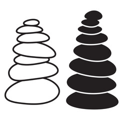 Simple illustrations of stacked zen stones representing balance and harmony in monochrome