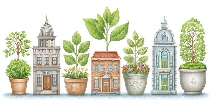 Artistic watercolor showing economic growth stimulated by public infrastructure investment