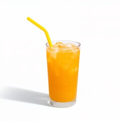 Glass of orange juice with straw isolated on white background