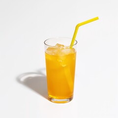 Glass of orange juice with straw isolated on white background