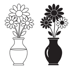 Stylized daisy flowers in vase monochrome illustration for design and decoration