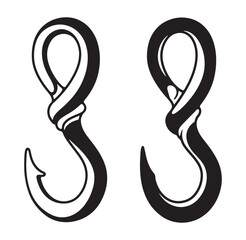 Two black and white outline crane hooks simple vector illustration isolated on white