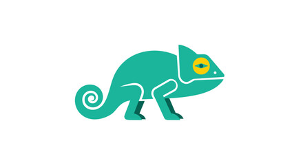 Vector Illustration of a Stylized Chameleon in Teal Green and Yellow Colors, Ideal for Designs