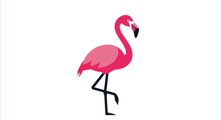 Elegant pink flamingo standing on one leg against a clean white background evoking tropical