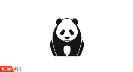 Monochrome vector illustration of a panda bear silhouette isolated on white background for design