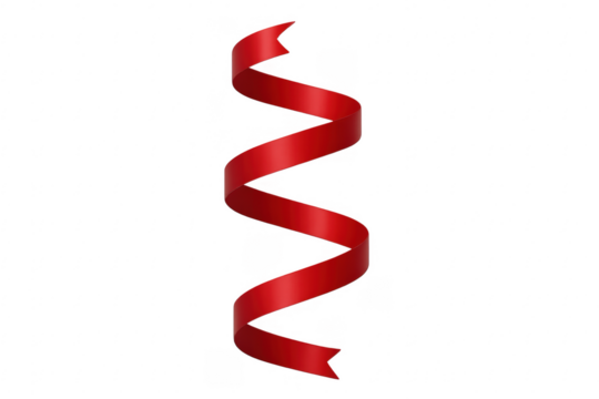 Red spiral ribbon creating decorative element on transparent background