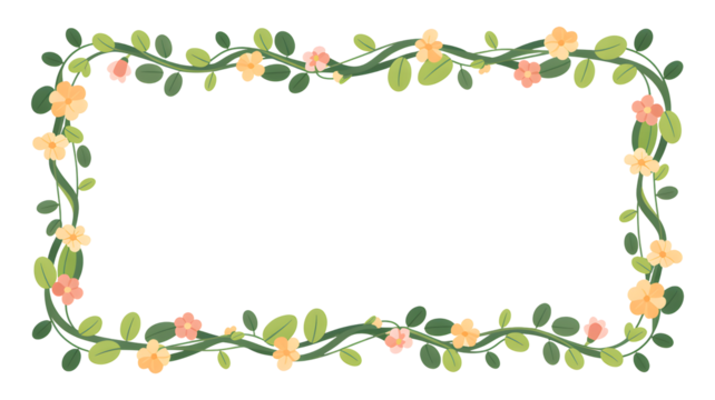 Delicate watercolor floral frame with green leaves and soft peach and pink roses isolated on transparent background