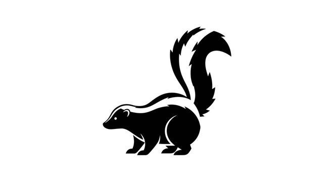 Elegant silhouette of a skunk with a beautifully curved and fluffy tail design