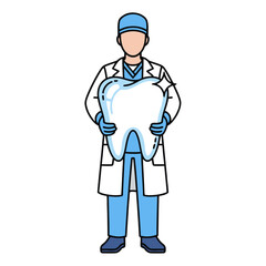 Dentist holding giant tooth