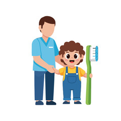 Dentist with child holding toothbrush