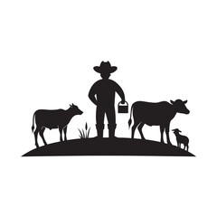 Farmer Working With Livestock Silhouette Design