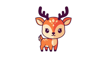 Adorable cartoon deer illustration with big eyes and antlers in orange and brown colors isolated