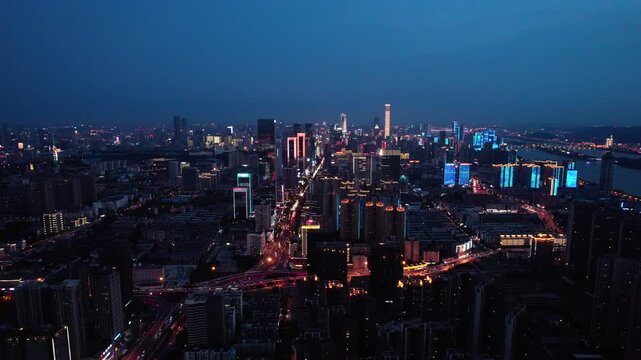 Aerial view of Changsha, China at night.