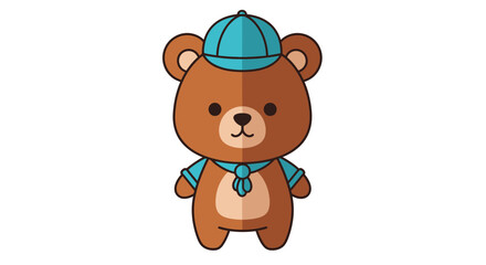Cute cartoon bear character wearing a hat and kerchief for children's book illustration