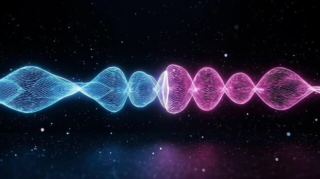 Abstract Sound Waveform Visualization With Blue And Pink Neon Lights And Sparkles In Dark Space