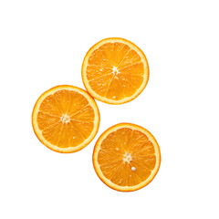 Three Sliced Oranges Arranged in a Triangle on a Black Background citrus fruit isolated on a transparent background