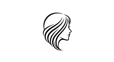 Elegant woman's head silhouette with flowing hair for beauty and fashion themes