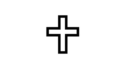 Obraz premium Simple black outlined cross symbol representing christian faith on white background