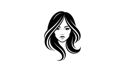Elegant black and white vector illustration of a woman with flowing hair and captivating eyes