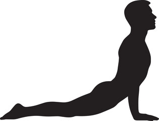Fototapeta premium Upward Dog Male Yoga Pose Silhouette | Solid Black Vector | Professional HD Fitness Illustration