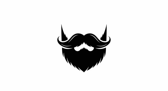 Minimalist vector illustration of a stylized black beard and mustache emblem design suitable for