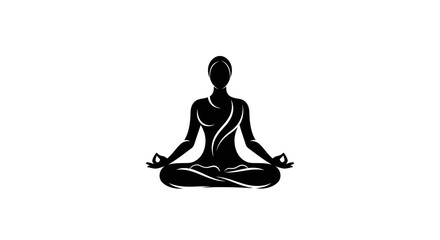 Elegant silhouette of a woman meditating in lotus position embodies calmness and mindfulness