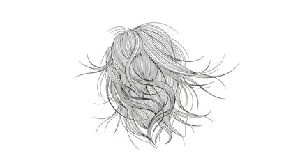 Detailed line drawing of stylized long wavy hair flowing in a dynamic arrangement